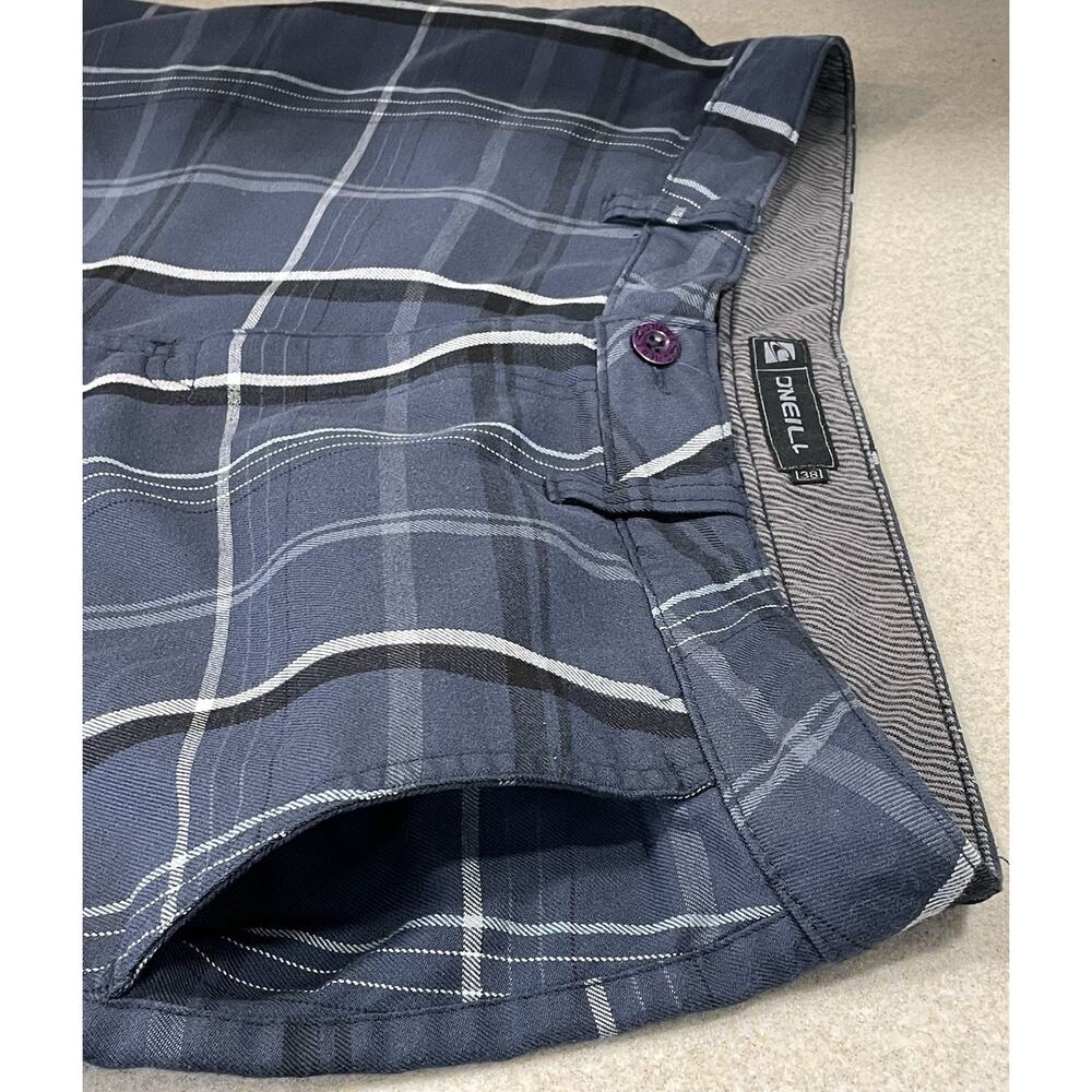 O'Neill Men's Plaid Blue Casual Shorts Size 38 Flat Front Pockets Zip - Picture 8 of 12
